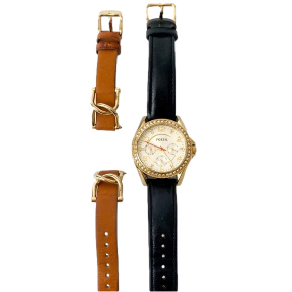 Fossil Accessories - FOSSIL Genuine Leather Black Women’s watch extra brown Strap